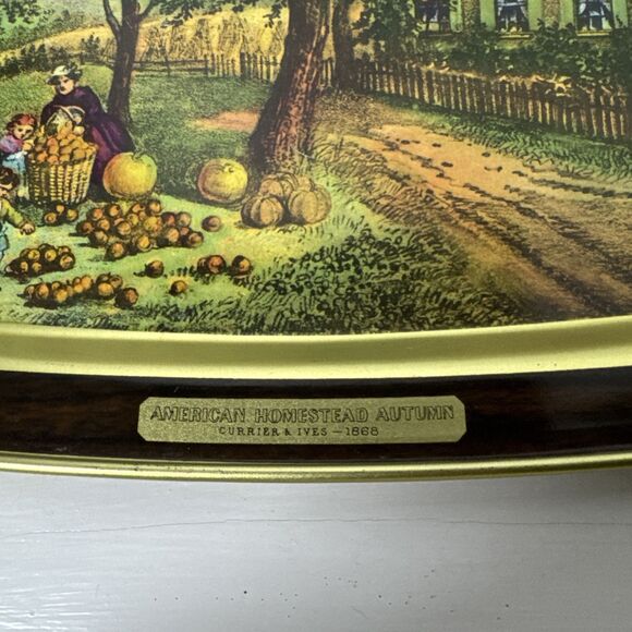 Lot of 2 American Homestead Summer & Autumn Hand Painted Wooden Tin Trays Plates - Picture 12 of 14